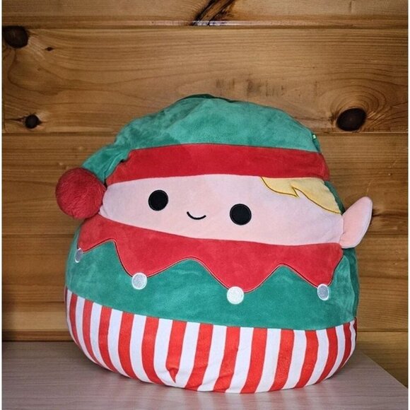 Squishmallows 16” BARTIE Christmas Elf Holiday Christmas Striped Bottoms - Picture 1 of 12